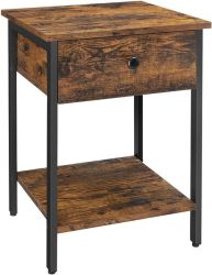 Industrial Rustic Wood Side Table With Draw
