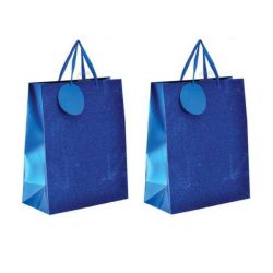 Large Blue Metallic Glitter Gift Bag 25X32CM 2PC