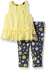 Calvin Klein Baby Girls' Chiffon With Jersey Lining Yellow Tunic And Leggings Size: 0-3 Months Color: Yellow