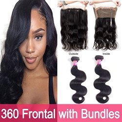 360 Lace Frontal With Bundles With Baby Hair Natural Hairline 8A Brazilian Body Wave Bundles Unprocessed Virgin Human Hair Bundles Full Lace Unbleached Knots