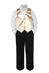 4PC Formal Baby Teen Boy Champagne Vest Necktie Black Pants Suits S-14 4T