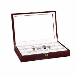 Zf 24 Slots Wooden Case Watch Display Case Glass Top Jewelry Storage Organizer Gifts