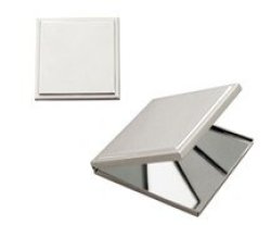 Square Silver Double Compact Mirror Ridge 7.5X3CM