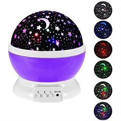Kingcenton Baby Night Lights For Kids New Generation Starry Night Light Rotating Moon Stars Projector 9 Color Change Night Lighting Lamp USB Cable batteries Powered