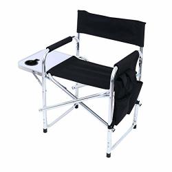 Lataw Portable Folding Director Chair Big Camping Outdoor Fishing Collapsible Padded Recliner Chairs With Steel Frame And Side Pocket Cup Holder Lumbar Back