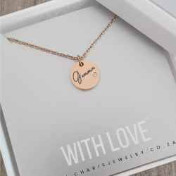 Gem Personalized Necklace Rose Gold Stainless Steel Size: 13MM On 45CM Chain Ready In 3 Days