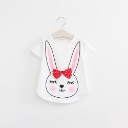 Rabbit Cartoon T-shirts For Girls - White 7t