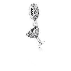 Pandora Cocktail Glass Silver Dangle With Clear Cubic Zirconia - Authentic And Brand New