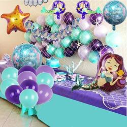 Mermaid Party Supplies Set Decoration Mermaid Bunting Banner Fish Net Latex Balloons Mermaid Balloons For Girl's Party Under The Sea Theme Bridal And Baby