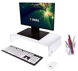OFFICE1ST Acrylic Monitor Stand Monitor Riser Computer Stand Keyboard Storage Support Laptop Riser Printer Tv Screen Stand Free Pencil Holder Mediu