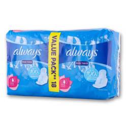 Always Maxi Thick Sanitary Pads Wings Long Flow 18 Pack
