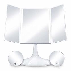 Tememdy LED Makeup Mirror With Lights 3X 5X Magnification Vanity With Touch Screen And 180 Adjustable Stand Brightness Travel Beauty Mirror White