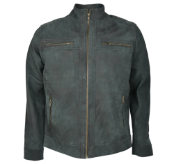 Men Grey blue Leather Jacket MLJBLGBNF002