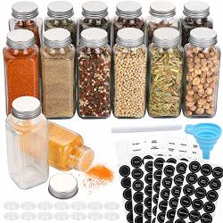 SWOMMOLY Glass Spice Jars 6OZ Square Spice Bottles, 12 Empty