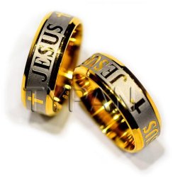 In Stock Jesus Cross Stainless Steel Gold Plated 8mm Ring Size 14
