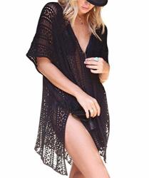 Zando Womens Bathing Suit Cover Up Beach Bikini Swimsuit Swimwear Coverups Crochet Beach Dress Black