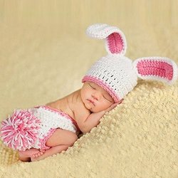 Staron Easter Newborn Baby Photography Prop Rabbit Baby Girls Photo Prop Hats Outfits Crochet Knit Bunny Photo Prop Costume Red??
