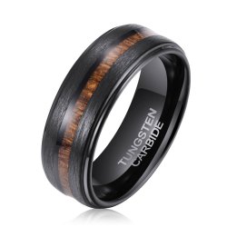 Men's Teak Wood Black Tungsten Ring R-147 - 13