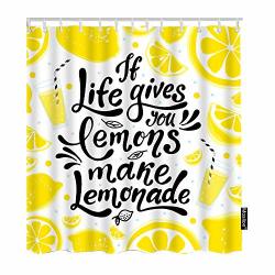 Moslion Motivational Quote Shower Curtains 72X72 Inch If Life Gives You Lemons Make Lemonade Shower Curtains Home Decorative Long Polyester Fabric Shower Curtain With