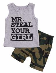 Toddler Baby Infant Boy Clothes Mr Steal Your Girl Vest +camouflage Shorts Summer Outfit Set