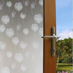 Color Your World Vinyl Garden Style Floral Decorative Window Film Self Adhesive White Frosted Dandelion Pattern Sliding Door Privacy Window Covering Film 17.7 X