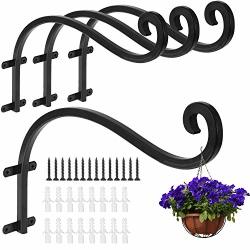 Lishine 12 Inch Plant Hangers Outdoor For Hanging Plant Bracket 4PCS Curved Plant Wall Hanger For Bird Feeders Planters Lanterns Flower Wind Chimes Black