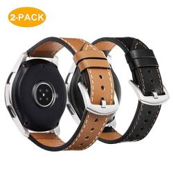 For Samsung Galaxy Watch 46MM Bands - 2 Pack 22MM Premium Genuine Leather Straps With Stainless Steel Buckle For Gear S3 Frontier classic Brown + Black