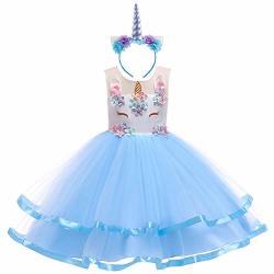 Teen Big Girl Christmas Holiday Unicorn 2 3 4 5 6 7 Year Old Gift For Baby Toddler Princess Costume Party Winter Ballet Clothes S White+blue 2PCS 4-5 Years