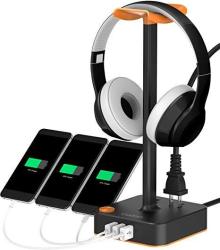 Headphone Stand With USB Charger Cozoo Desktop Gaming Headset Holder Hanger With 3 USB Charging Station And 2 Outlets Power Strip - Suitable For