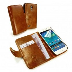 Vintage Leather Wallet Case Cover For Samsung Galaxy S4 Mini free Screen Protector - Brown