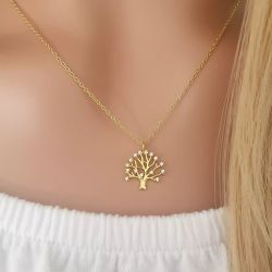 Kenzie Gold Plated 925 Sterling Silver Cz Tree Necklace Size: 13MM On 45CM Chain
