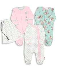 The Essential One Baby Girls' Pack Of 3 Floral Footie Sleeper 9 - 12 Months Pink