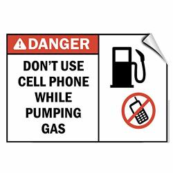 Allstick Shopforallyou Stickers & Decals 10" X 14" Danger Don't Use Cell Phone While Pumping Gas Hazard Label Decal Sticker
