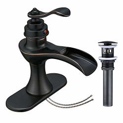 Homevacious Waterfall Bathroom Faucet Oil Rubbed Bronze Antique Vanity Basin Sink Farmhouse Lavatory Single Hole One Handle With Pop Up Drain Stopper Mixer Tap