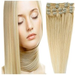 Haironline 16"-22" 8PCS Standard Light Weft Clip In Human Hair Extensions Grade 7A Quality Full Head Thick Long Soft Silky Straight 18CLIPS For Women Fashion