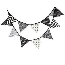 Black And White Cotton Fabric Bunting Flags Banner Baby Shower Outdoor Tent Decoration