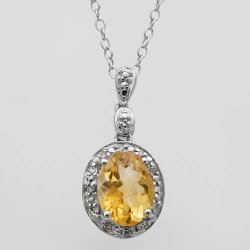 1.94ctw Citrine And Diamond Pendant With Chain In 925 Sterling Silver