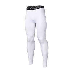 Arsuxeo Men's Compression Tights Running Pants Baselayer Legging K3 White Size Large