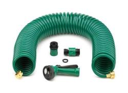 New Green 50' Ft Self Coiling Coiled Water Garden Yard Hose With Spray Nozzle