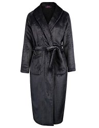 Women Fleece Robe For Winter Spa Robe Lapel Dressing Gown Black Size M ZE79-1