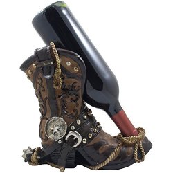 Gesundheit Fancy Cowboy Boot Wine Bottle Holder Decorative Display Stand Statue With Rope Spur & Texas Star For Country Western Bar Decor And Kitchen