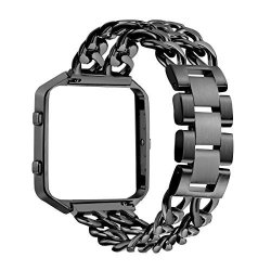 Bayite For Fitbit Blaze Bands Replacement Stainless Steel Chain Bands With Metal Frame For Fitbit Blaze Black