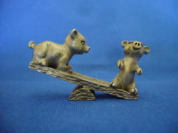 Two Playful Pigs On A Seesaw - Pewter Animal Ornament