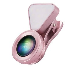 Mericino Camera Lens For Iphone With Fill Light Clip-on Lens Kit With Selfie Ring Light LED Light 140WIDE Angle 15X Macro Lens For Iphone
