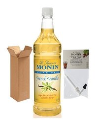 Monin Sugar Free Calorie Free French Vanilla Syrup 33.8-OUNCE Plastic Bottle 1 Liter With Monin Bpa Free Pump Boxed.