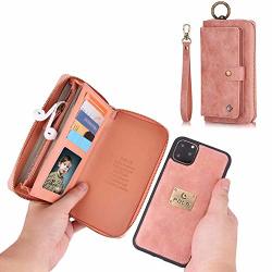 Iphone 11 Pro Max Phone Case Gx-lv Multi-function Wristlet Zipper Purse Clutch Leather Wallet Case 14 Card Slots & 4 Cash Pocket Detachable Magnetic