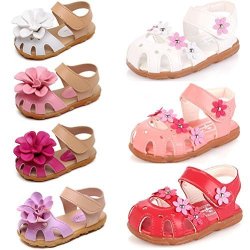 Dadawen Girls' Closed-toe Summer Solid Flower Outdoor Sport Casual Sandals Toddler little Kid Pink Us Size 7 M Toddler