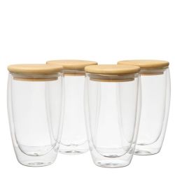 Double Walled Glasses 450 Ml With Bamboo Lid Set Of 4