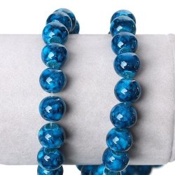Glass Beads - Fancy Pattern - Blue - Round - 10MM - Sold Per Bead