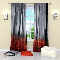 FACTORY4ME Black And White Curtains Mystical Wood. Window Curtain Set Of 2 Panels Each W42 X L84 Total W84 X L84 Inches Drapes For